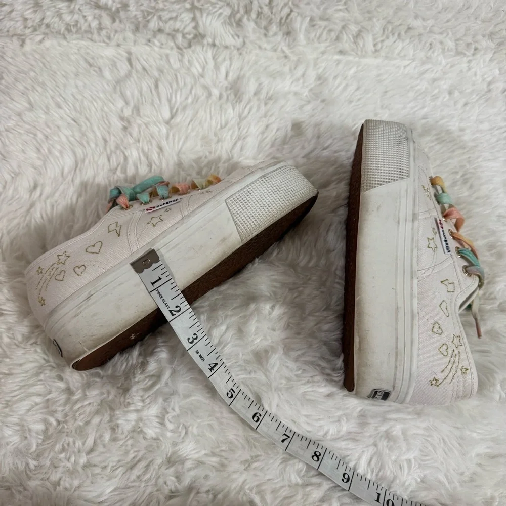 Superga White Platform Sneakers with Multicolor Laces Size 6